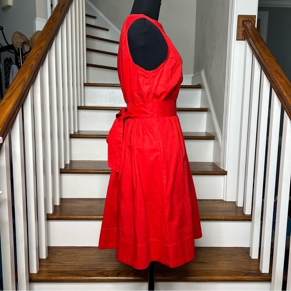 Anthropologie Maeve Adrian Red Midi Sleeveless Smocked Shirt Dress - Picture 4 of 9
